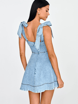 Jeanie Bow Shoulder Mini Dress Denim