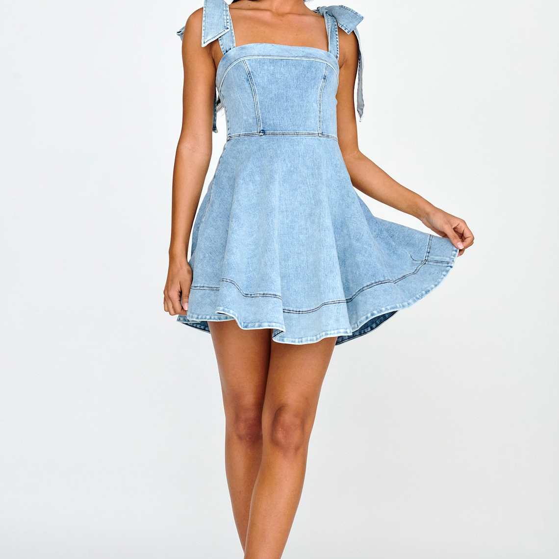 Jeanie Bow Shoulder Mini Dress Denim 3