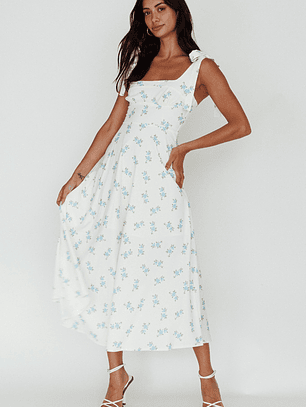 Mathilda Tied Shoulder Midi Dress Blue Floral