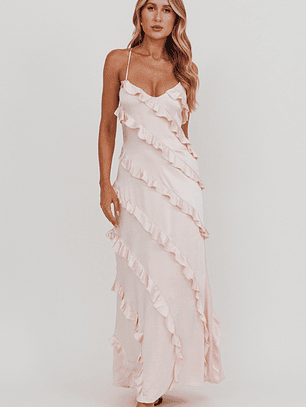 Arrabel Ruffle Trim Maxi Dress Blush