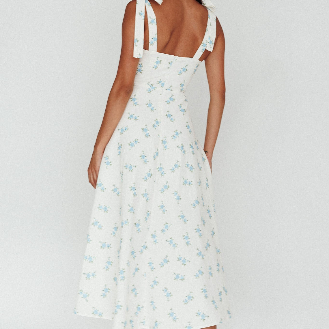 Mathilda Tied Shoulder Midi Dress Blue Floral 3