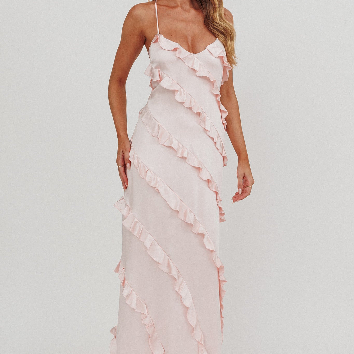 Arrabel Ruffle Trim Maxi Dress Blush 3