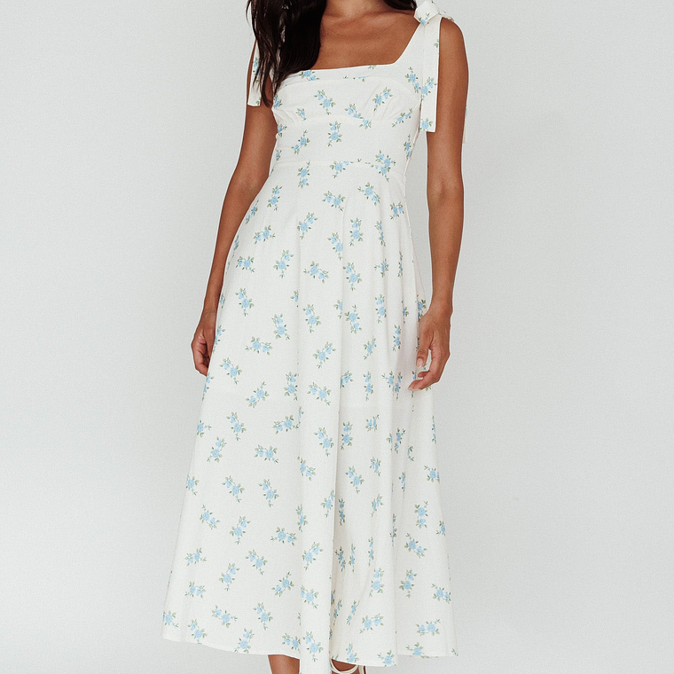 Mathilda Tied Shoulder Midi Dress Blue Floral 4