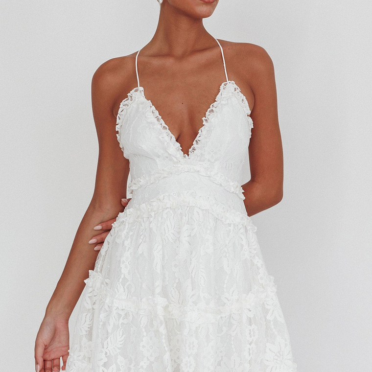 Laney Low Back Cami Strap Dress Lace White 3