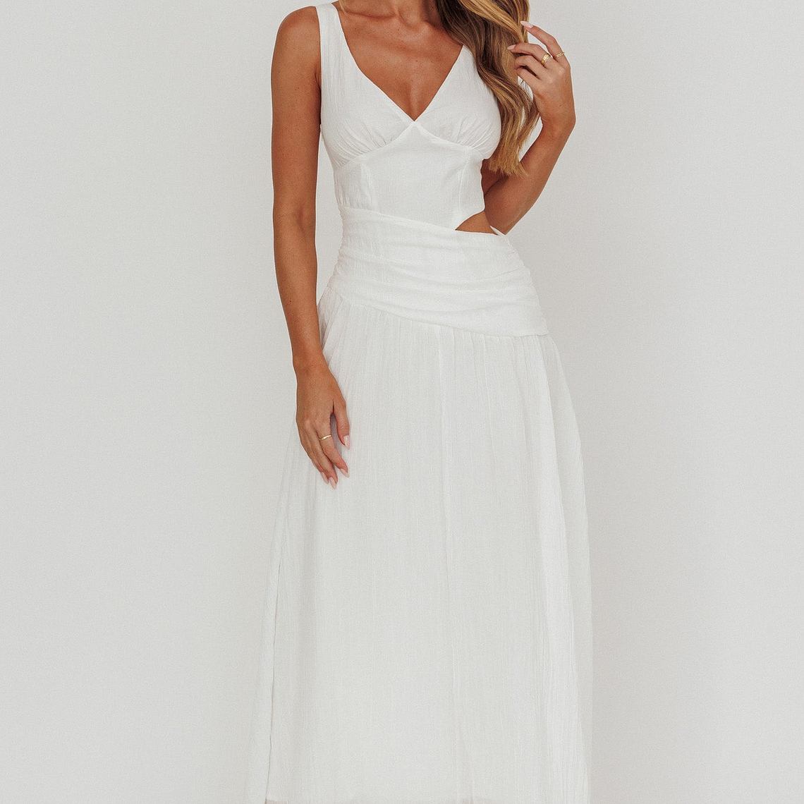 First Dates Waist Cut-Out Maxi Dress White 5