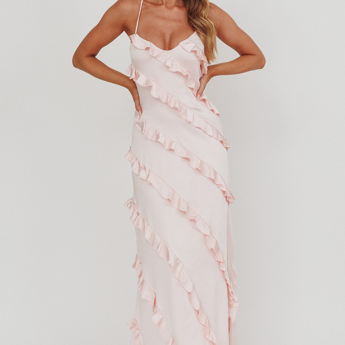 Arrabel Ruffle Trim Maxi Dress Blush 5