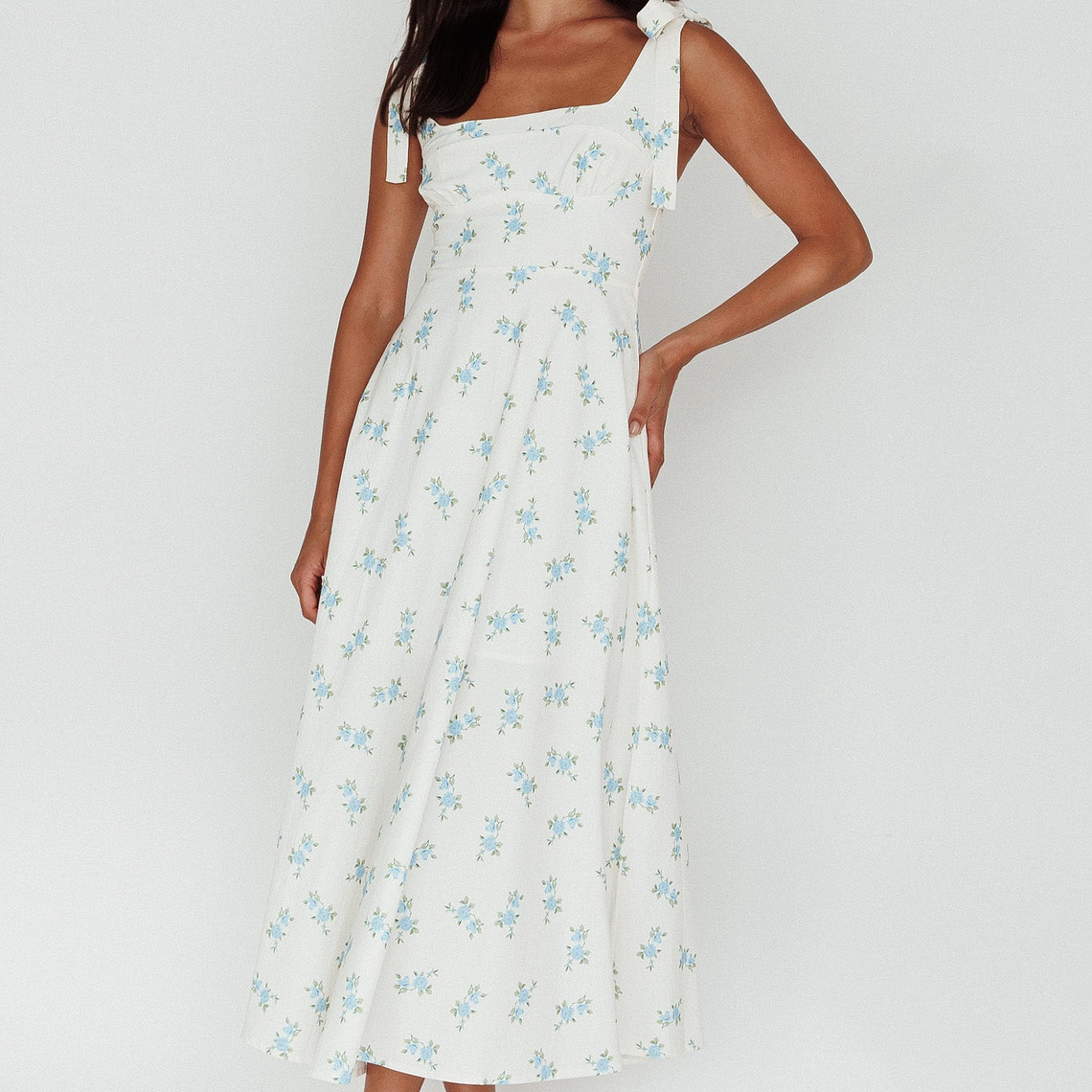 Mathilda Tied Shoulder Midi Dress Blue Floral 6