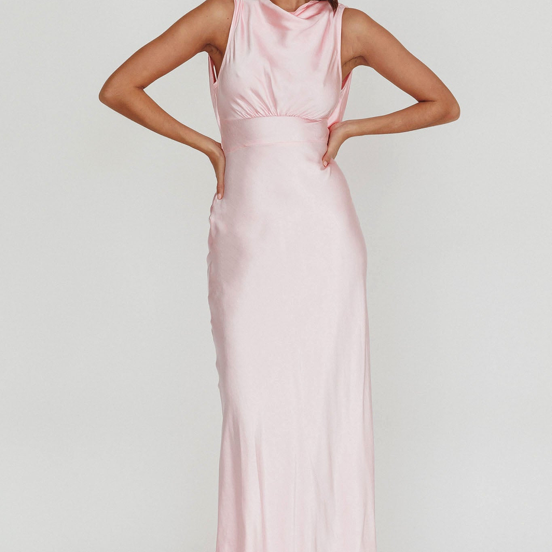 Isabella Satin Backless Maxi Dress Pink 1
