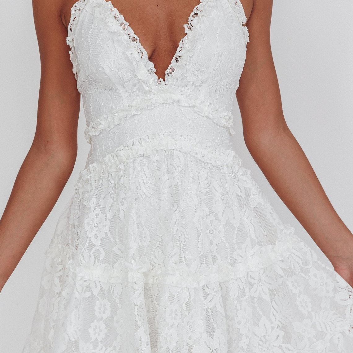 Laney Low Back Cami Strap Dress Lace White 6
