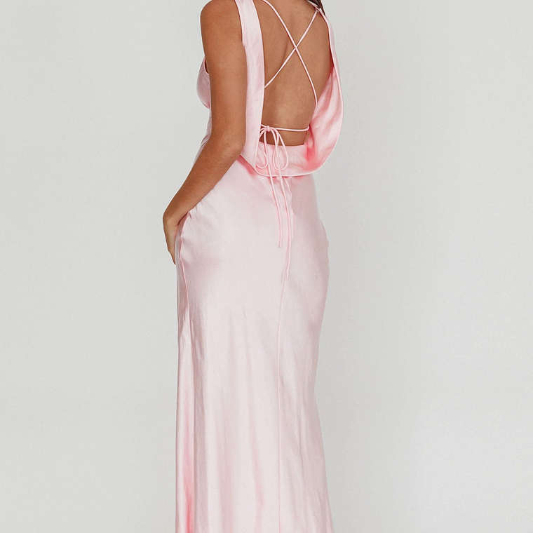 Isabella Satin Backless Maxi Dress Pink 2