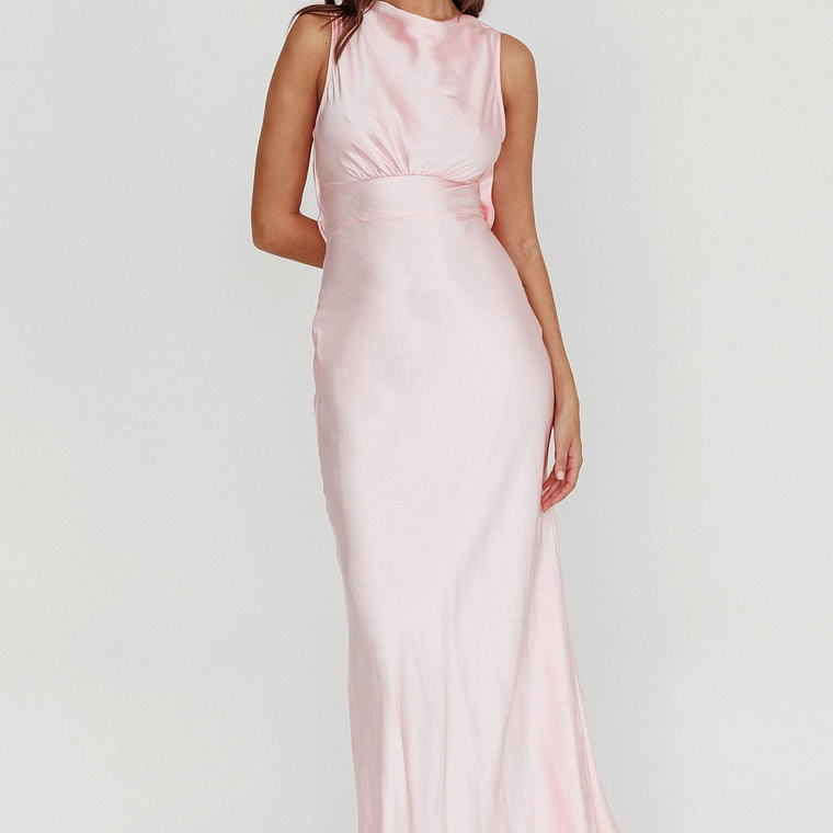 Isabella Satin Backless Maxi Dress Pink 3