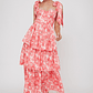 Arlowe Tied Shoulder Tiered Midi Dress Floral Pink - thumbnail 2