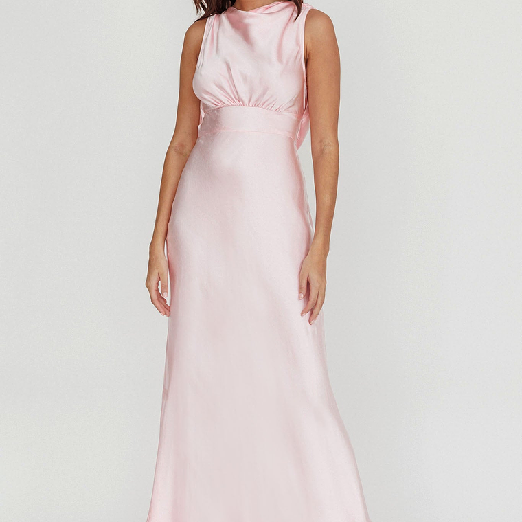 Isabella Satin Backless Maxi Dress Pink 5