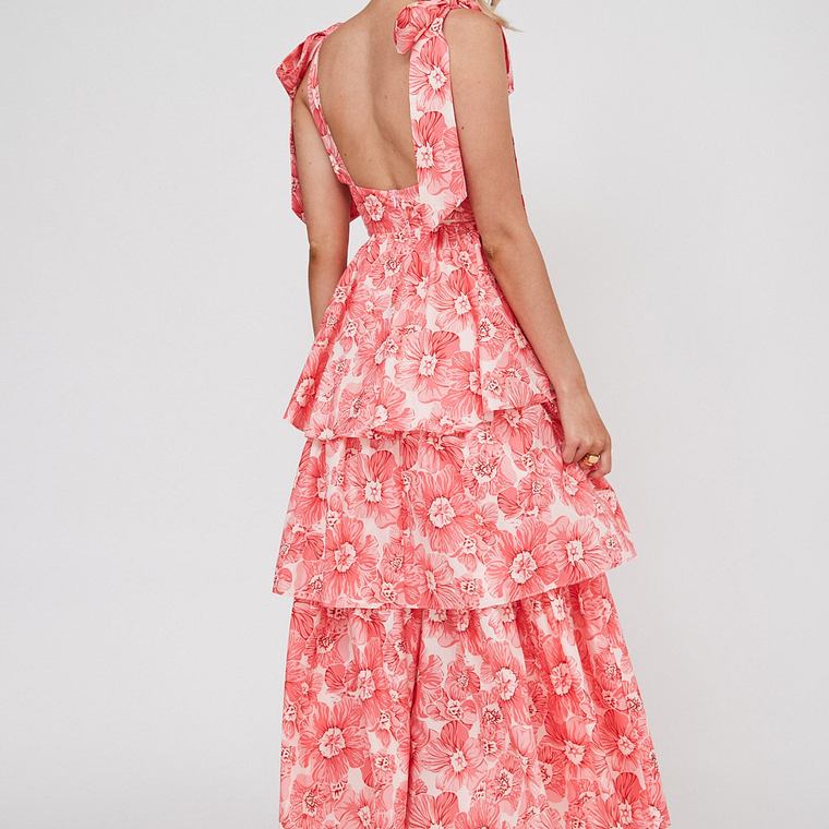 Arlowe Tied Shoulder Tiered Midi Dress Floral Pink 3