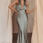 Italia Azure Halterneck Maxi Dress Khaki - thumbnail 1