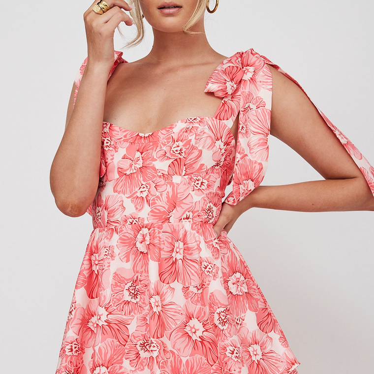 Arlowe Tied Shoulder Tiered Midi Dress Floral Pink 6