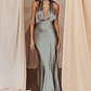 Italia Azure Halterneck Maxi Dress Khaki - thumbnail 5