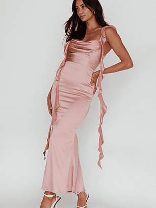 Blushing Ruffle Trim Midi Dress Mauve