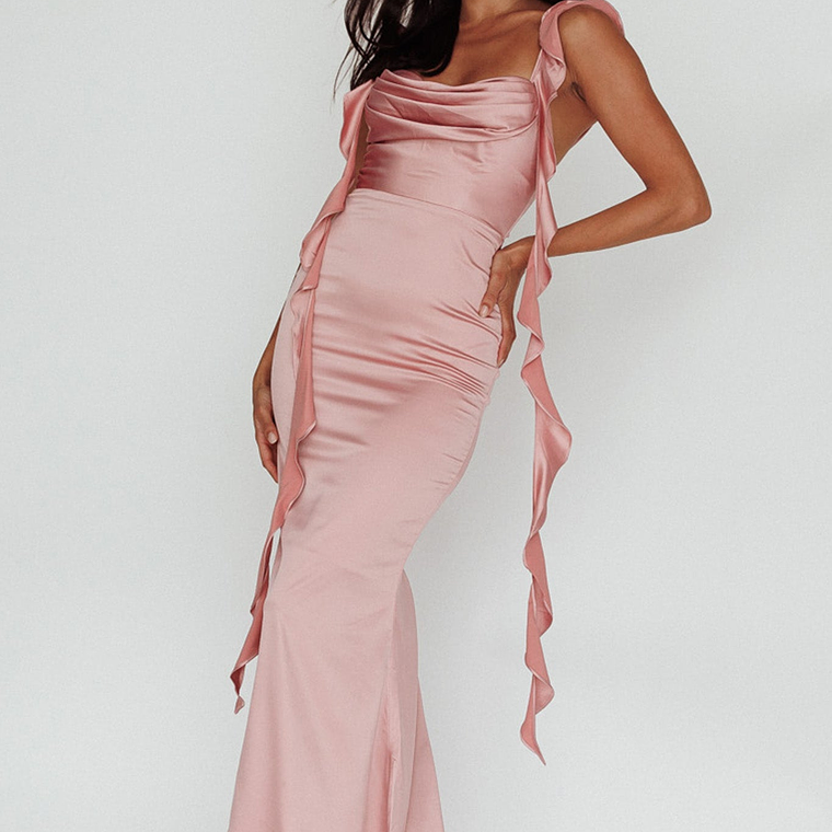 Blushing Ruffle Trim Midi Dress Mauve 1
