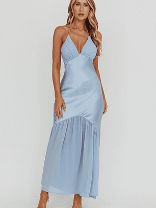 Aysah Chiffon Hem Halter Maxi Dress Light Blue