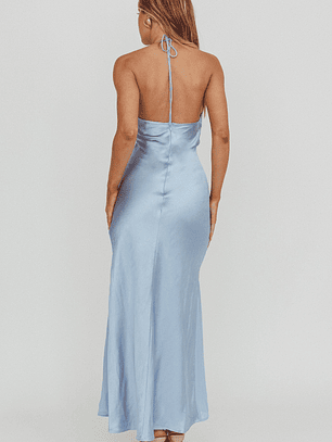 Aysah Chiffon Hem Halter Maxi Dress Light Blue