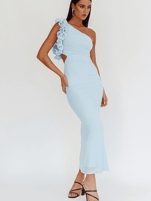 Deanna One-Shoulder Ruffle Maxi Dress Light Blue