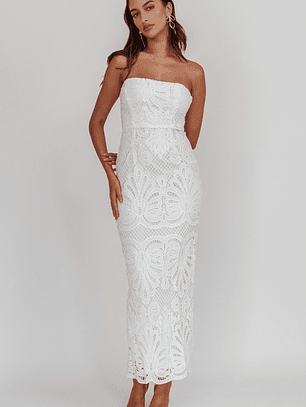 Bia Strapless Lace Embroidered Maxi Dress White