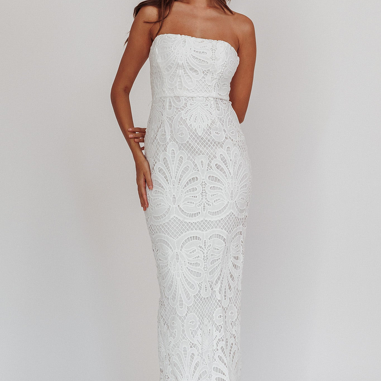 Bia Strapless Lace Embroidered Maxi Dress White 1