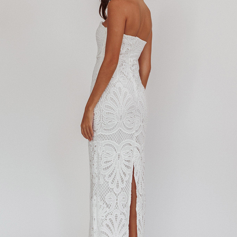 Bia Strapless Lace Embroidered Maxi Dress White 2