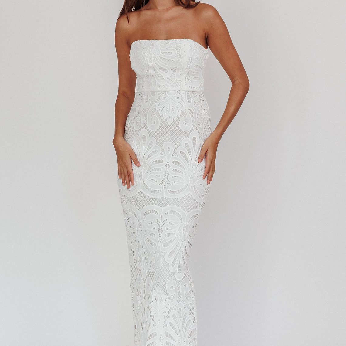 Bia Strapless Lace Embroidered Maxi Dress White 5