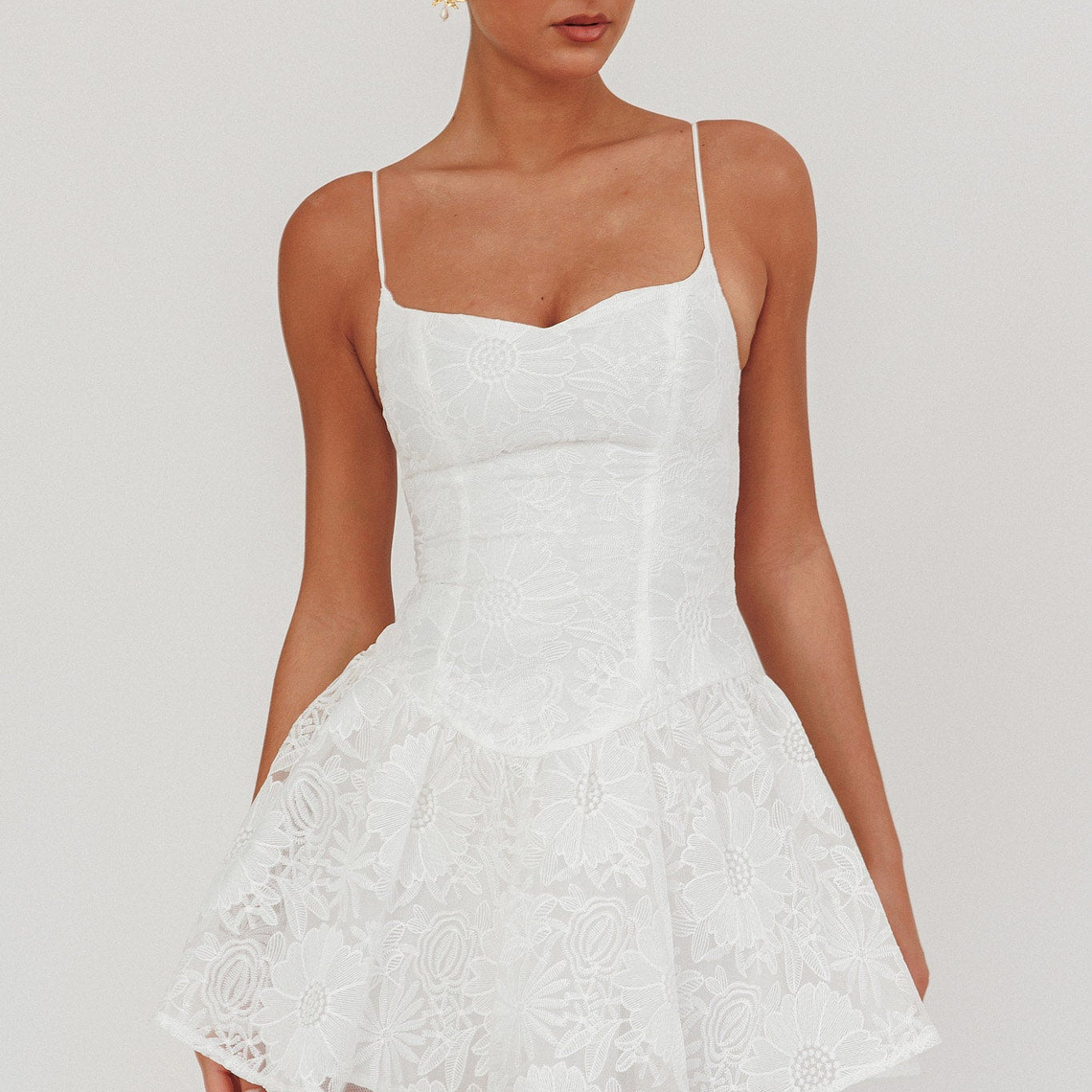 Endearing Embroidered Mesh Mini Dress White 1
