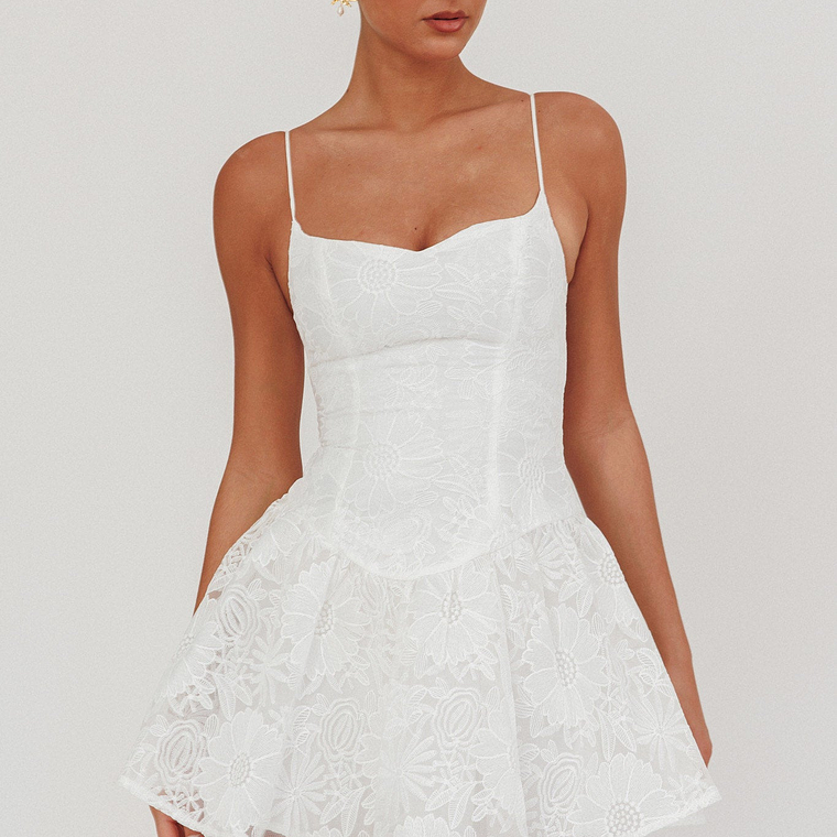 Endearing Embroidered Mesh Mini Dress White 1