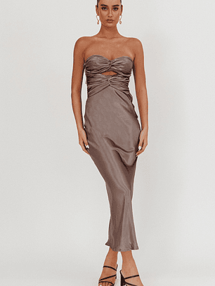 Good Impression Double Twist Midi Dress Charcoal