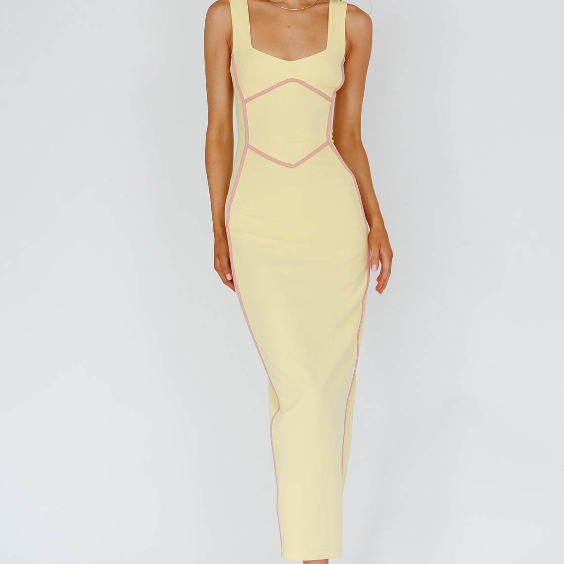 Shenae Piping Trim Maxi Dress Lemon 5