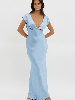 Lucinda V-Neck Twist Back Midi Dress Blue