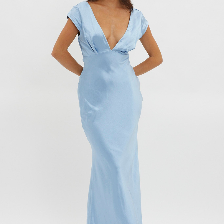 Lucinda V-Neck Twist Back Midi Dress Blue 1