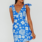 Mykonos Morning Tied Shoulder Mini Dress Floral Ocean - thumbnail 1