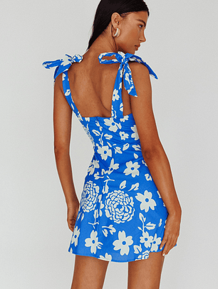 Mykonos Morning Tied Shoulder Mini Dress Floral Ocean