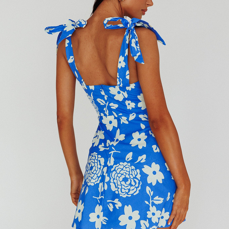 Mykonos Morning Tied Shoulder Mini Dress Floral Ocean 2