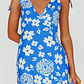 Mykonos Morning Tied Shoulder Mini Dress Floral Ocean - thumbnail 4
