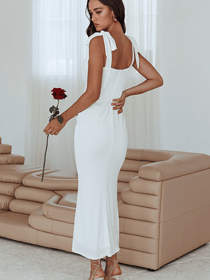 Rose Garden Tied Shoulder Maxi Dress White