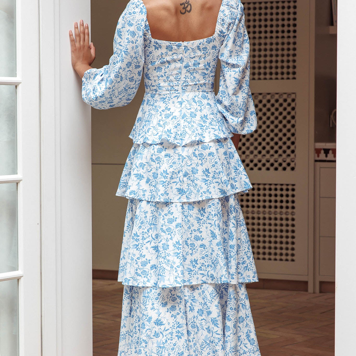 Provence Bloom Long Sleeve Maxi Dress Floral Blue 2
