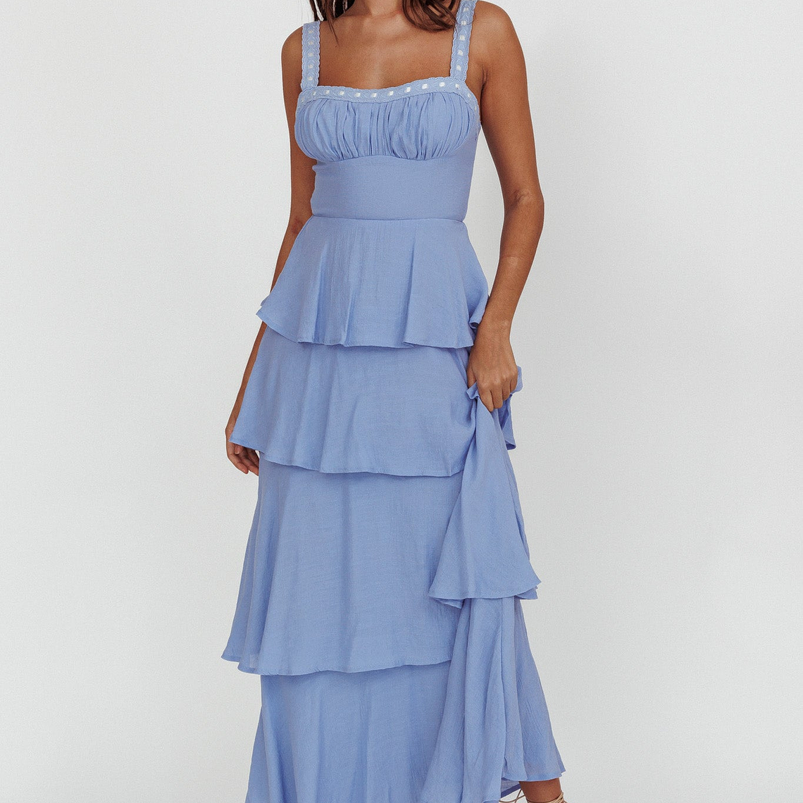 Provence Bloom Tiered Ruffle Maxi Dress Blue 1