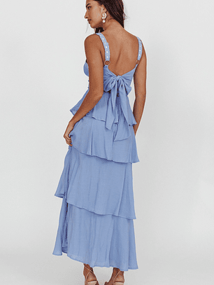 Provence Bloom Tiered Ruffle Maxi Dress Blue
