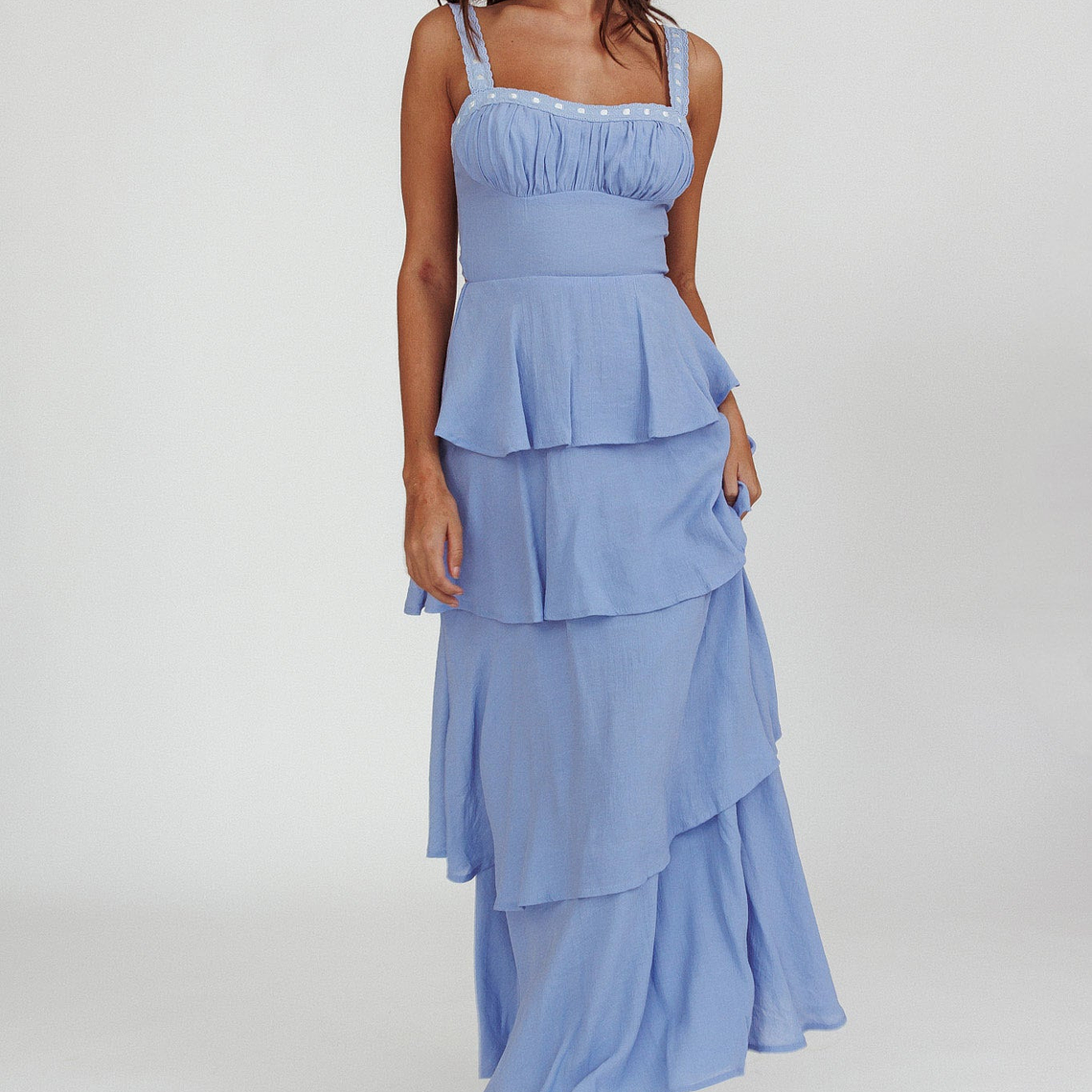 Provence Bloom Tiered Ruffle Maxi Dress Blue 3
