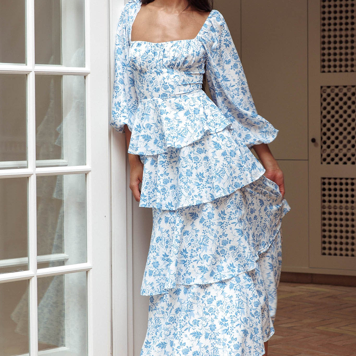 Provence Bloom Long Sleeve Maxi Dress Floral Blue 5