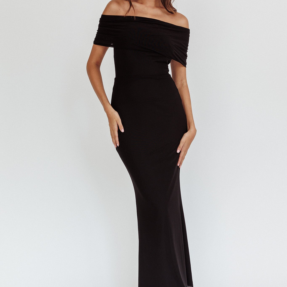 Aqaba Off-Shoulder Mesh Maxi Dress Black 1