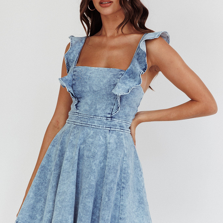 Nola Ruffle Strap Mini Dress Light Denim 1
