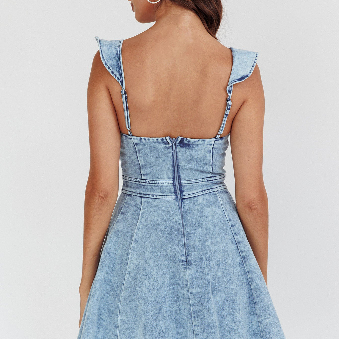 Nola Ruffle Strap Mini Dress Light Denim 2