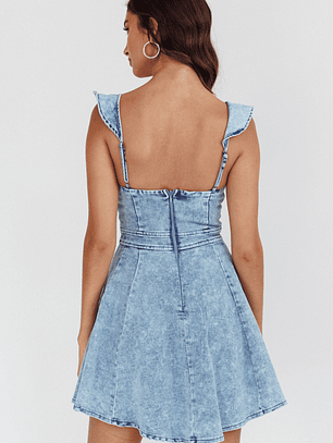 Nola Ruffle Strap Mini Dress Light Denim